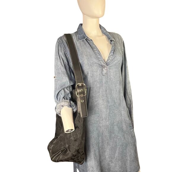 Vintage Coach Black C Logo Large Canvas Duffle Shoulder Bucket Bag y2k - Picture 3 of 10